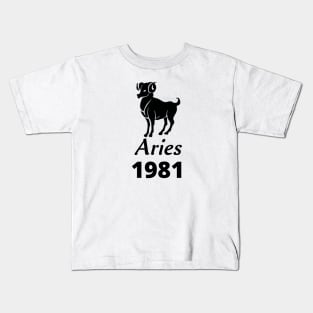 Black Aries Zodiac 1981 Kids T-Shirt